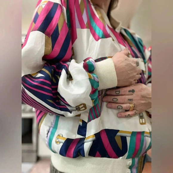 Vintage 80’e Metro Silky steampunk women’s Bomber statement Jacket-L - Picture 10 of 10